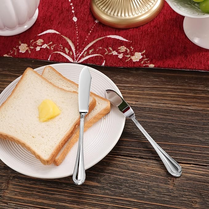 KEAWELL Premium Pearl Edge Butter Knives, 4-Piece Set, 18/10 Stainless Steel, 6.9 Inches, Dishwasher Safe (Silver)