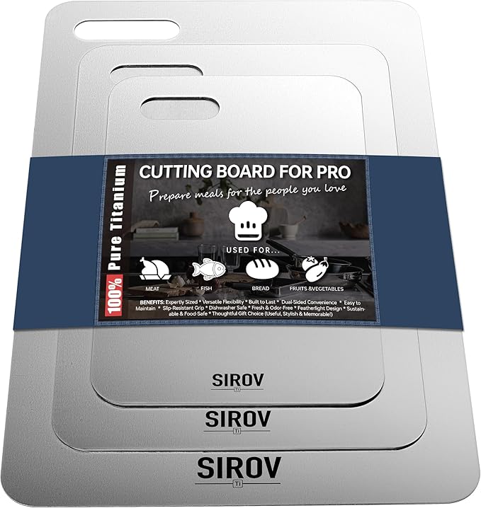 Titanium Cutting Board, 100% Pure Titanium Cutting Boards For Kitchen, Best Non Toxic chopping board, Dishwasher safe, Hygiene and Durability for Meat, Fruit, and Vegetables (3 PCS)