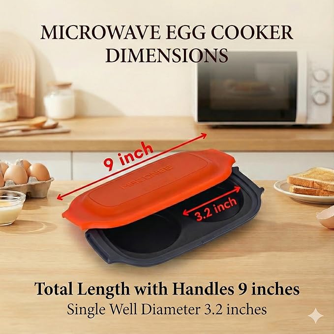 MACONEE Microwave Egg Fryer | Cooker & Poacher for Breakfast Sandwiches | Maker for 2 Eggs | Dishwasher-Safe & BPA-free