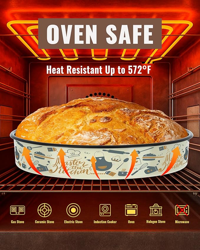 MCCSI Round Baking Pan Set Roasting Dish 4-Pack 9/10/12/14 Inches Enamel Non Stick Large Cookware for Cake Bread Pie Pizza Turkey Steak, Non-Toxic Oven Dishwasher Safe Mom's Christmas Gift Bakeware