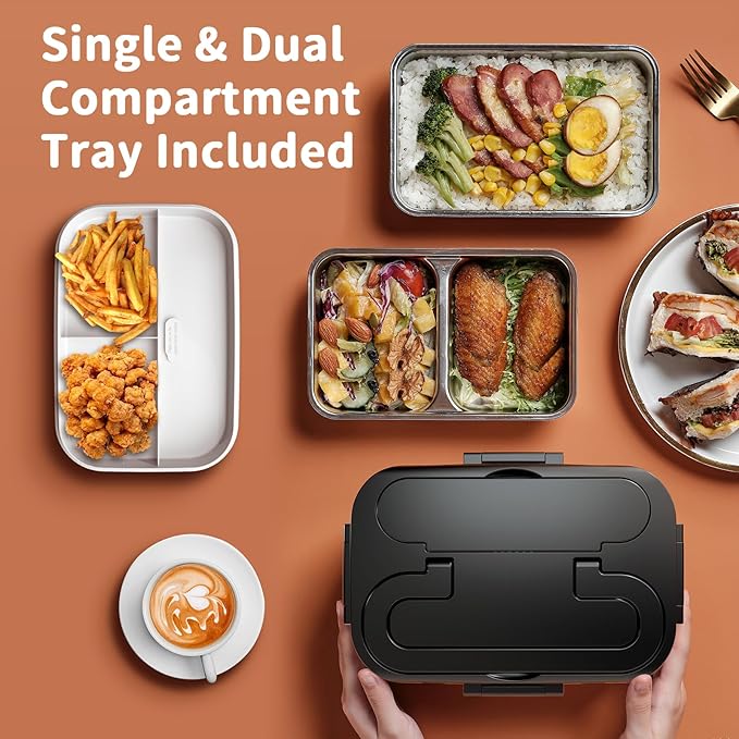 Electric Heated Lunch Box for Adults, 100W 3-IN-1 2 Pack 1.8L Containers Heating Lunch Box for Men Portable Double Layer, Fast Heated Food Warmer,12V/24V/110V for Car Truck Office Home