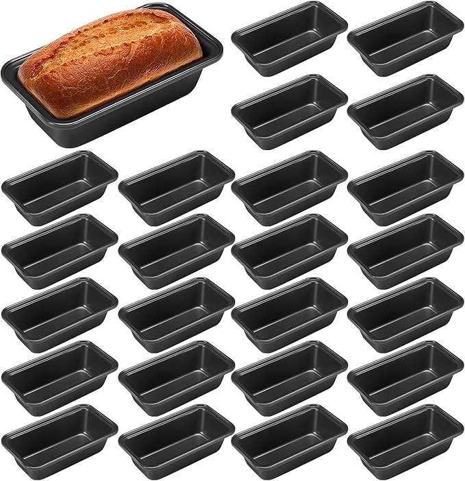 Uiifan 24 Pcs Mini Loaf Pan for Baking Bread Non Stick Small Banana Bread Tins Mini Loaf Pans for Nonstick Tiny Meatloaf Pan Carbon Steel for Oven and Baking (6 * 3.3 * 2inch,Grey)
