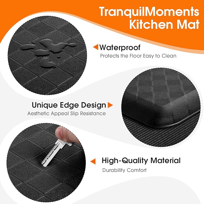 4/5 Inch Extra Thick Kitchen Mats for Floor,Non Slip Anti Fatigue Kitchen Rugs,Waterproof Stain Resistant Sink Mat,Cushioned Standing and Comfort Mats for Office (17"x28" Black)