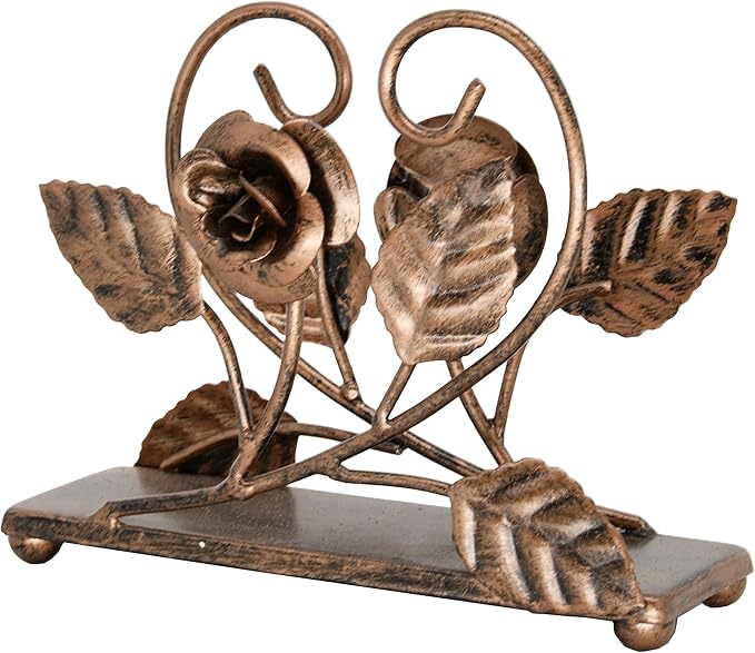 OwlGift Bronze Napkin Holder – Rose Design Metal Napkin Storage for Tables Modern Serviette Organizer – Tissue Dispenser Perfect for Outdoor Events – Decorative Clear Cocktail Napkin Kitchen Décor