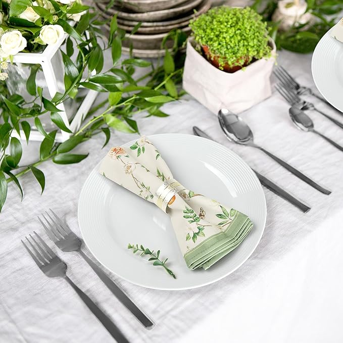 Bird Branch Napkins, 18×18 Inch Floral Dinner Cloth Napkins Set of 4, Washable Cotton Soft Absorbent Square Napkins for Dining Kitchen Party Wedding Decoration