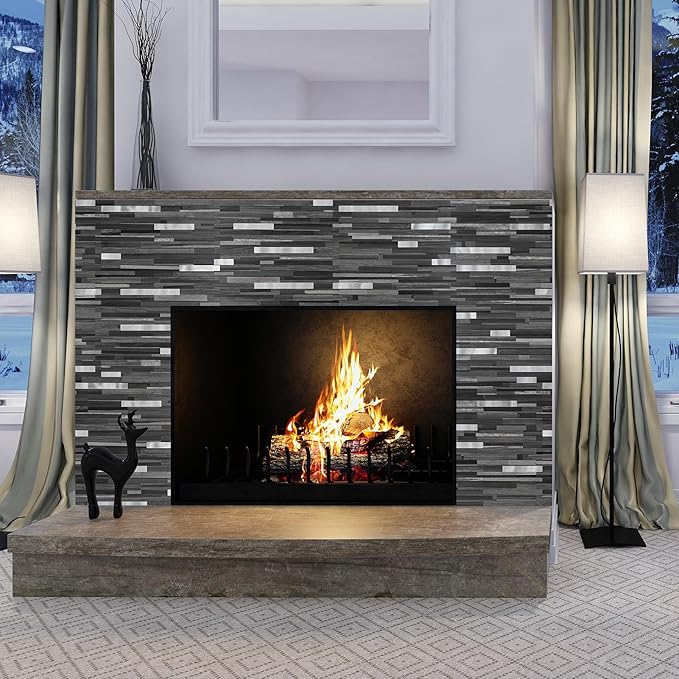 20 Sheets Peel and Stick Tile Backsplash, Black with Metal Gold Look Stick on Tile Upgrade Your Kitchen Backsplash, RV, Fireplace