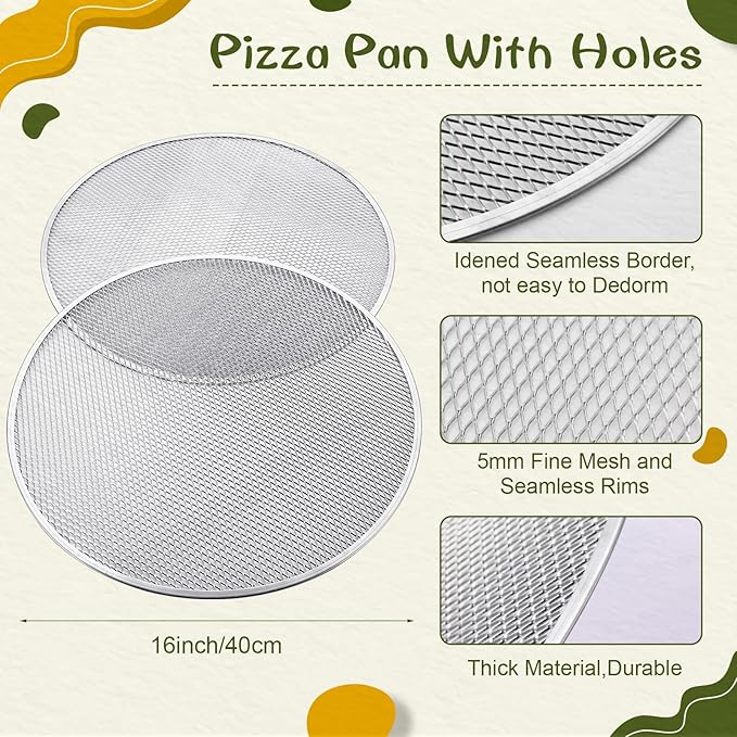 Nuogo 5 Pcs 16 Inch Pizza Pan with Holes Aluminum Mesh pizza Screen Seamless Round Tray for Oven Nonstick Baking Sheet for Kitchen Bakery Restaurant BBQ Party Cookware Supplies