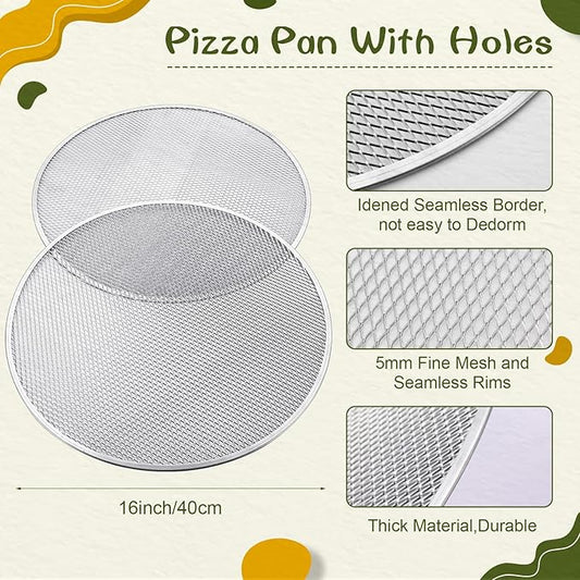 Nuogo 5 Pcs 16 Inch Pizza Pan with Holes Aluminum Mesh pizza Screen Seamless Round Tray for Oven Nonstick Baking Sheet for Kitchen Bakery Restaurant BBQ Party Cookware Supplies