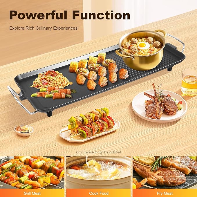 27" Electric Griddle - Extra Large Teppanyaki Grill with Adjustable Temperature, Nonstick Smokeless Surface for Indoor/Outdoor Cooking (Even Heating, Insulated Handles)