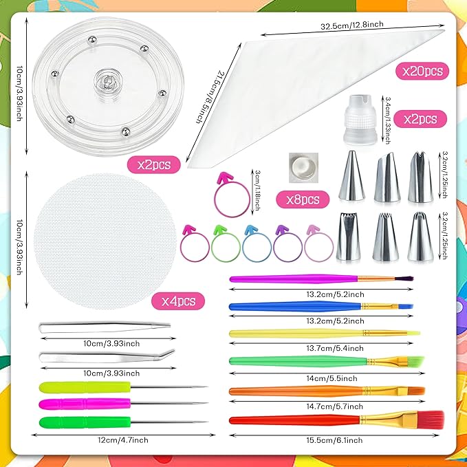 56 PCS Cookie Decorating Kit Supplies Including Acrylic Turntable Decoration Brushes Scribe Needle Piping Bags Icing Tips for Cookie Cupcake Cake Decorations