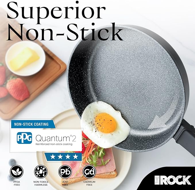 THE ROCK SOHO 9.5-Inch Nonstick Frying Pan with Lid – Compact for Urban Kitchens, Nothing Sticks, Never Warps, Lasts Longer, Dishwasher Safe, Black