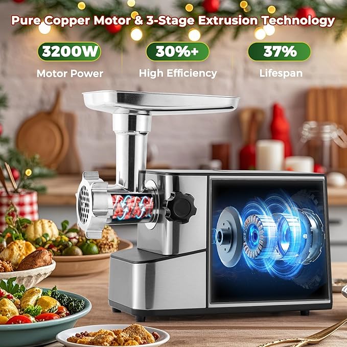 Flyseago Meat Grinder Electric 3200w High Capacity Commercial Heavy Duty Meat Grinder and Sausage Stuffers, Kubbe Kit for Household Use & Commercial