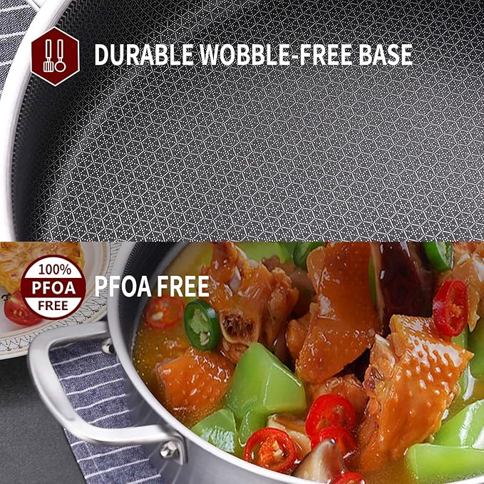 LOLYKITCH 6 QT Tri-Ply Stainless Steel Non-Stick Sauté Pan with Lid,12 Inch Deep Frying Pan,Large Skillet,Jumbo Cooker,Induction Cooking Pan,Heavy Duty and Oven Safe.