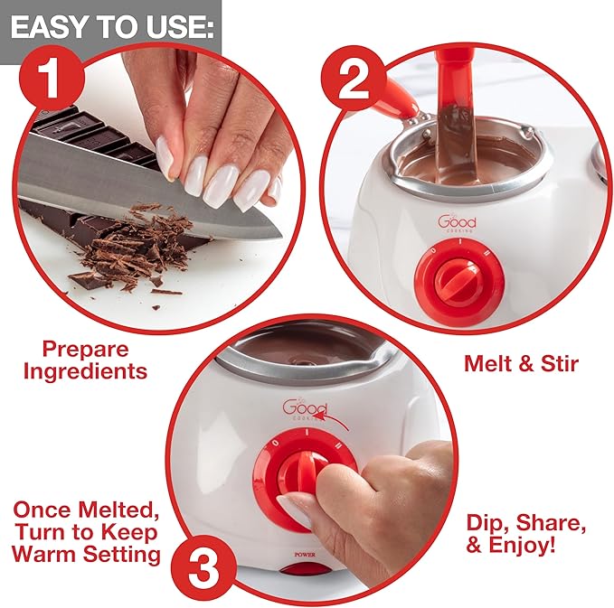 Dual Electric Chocolate Melting Pot Set - Valentines Day Candy Bar Making or Fondue Fountain Kit w/ 30 Bonus Accessories - Dip, Drizzle & Decorate Strawberries, Marshmallows- Party Appetizers Desserts