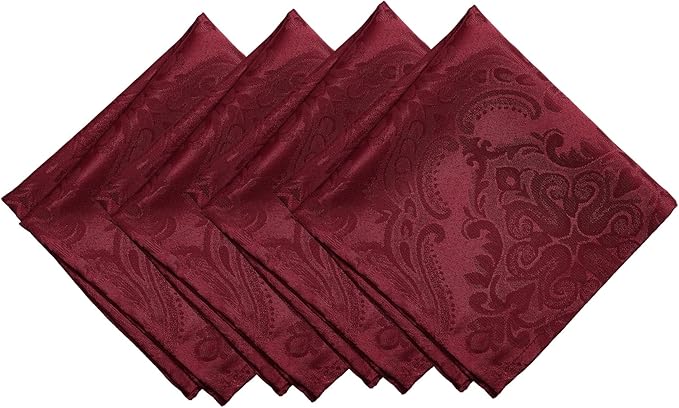 Elrene Home Fashions Caiden Elegance Damask Waterproof, Stain & Wrinkle Resistant Fabric Napkins (Set of 4), 17" x 17", Cranberry