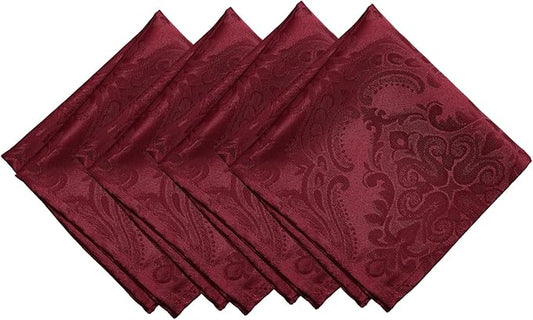 Elrene Home Fashions Caiden Elegance Damask Waterproof, Stain & Wrinkle Resistant Fabric Napkins (Set of 4), 17" x 17", Cranberry