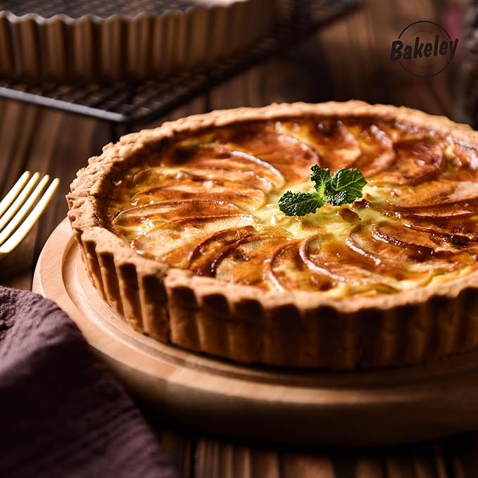 Bakeley 8-Inch Non-Stick Round Tart Pan with Removable Loose Bottom, Quiche Pan for Oven Baking (Champagne Gold)
