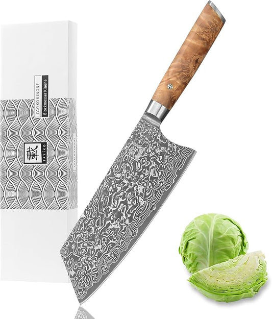 zayiko Kinone Kiritsuke Knife – 7.9-Inch Damascus Chef Knife | 67 Layers Damascus Steel with VG10 Core | Ergonomic Birch Root Wood Handle | Professional Kitchen Knife in Gift Box