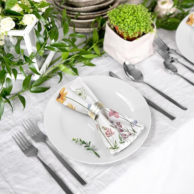 Floral Butterfly Napkins, 18×18 Inch French Country Dinner Cloth Napkins Set of 4, Washable Cotton Soft Absorbent Square Napkins for Dining Kitchen Party Wedding Decoration