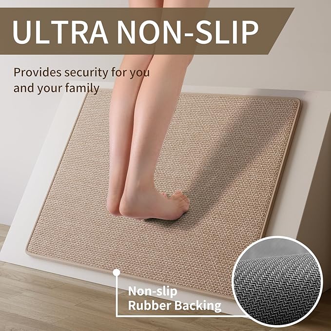 Kitchen mats for Floor, Water and Oil Absorbent Runner Rugs for Kitchen, Kitchen Mat in Front of Sink,Non-Slip and Washable Kitchen Rugs,Braided Quick Dry Kitchen Standing Mat 17x47 Brown