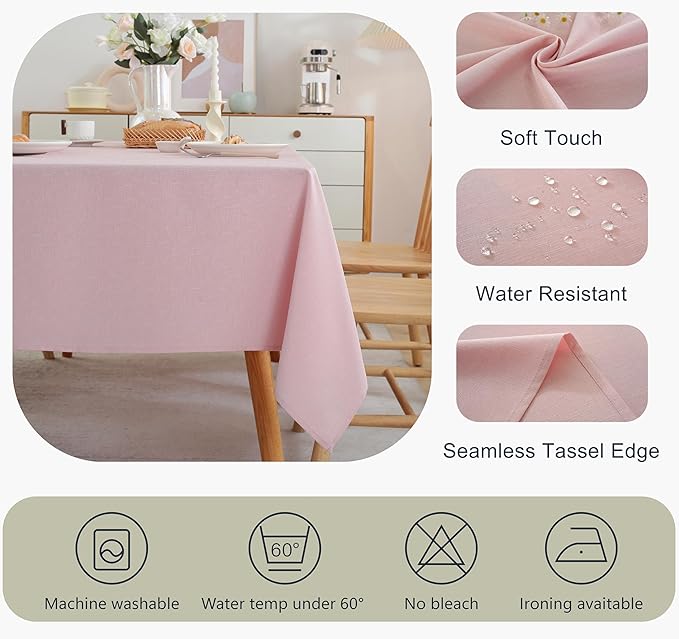 Alsoo Valentines Table Cloth Rectangle Table, 60×75 Inch Linen Textured Tablecloth Waterproof Tablecloths Wrinkle Free Fabric Farmhouse Table Cover for Dining Parties Buffets Holidays,Light Pink