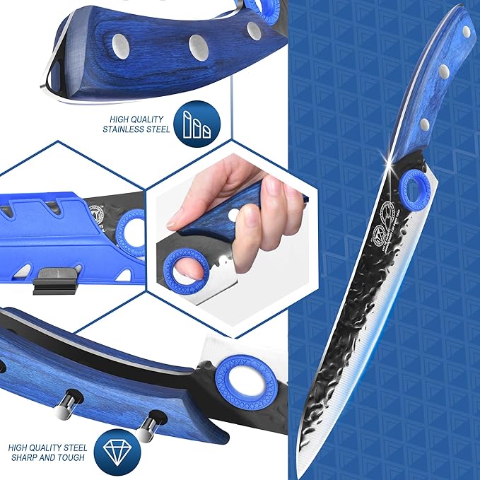 XYJ Professional Kitchen Knife Set with High-Carbon Steel Forged Blades, Chef's Knife, Cleaver, Carving Knife, Nakiri, Full Tang Design, Includes Carrying Bag & Poultry Scissors