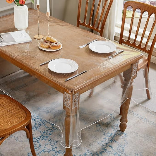 Clear Plastic Tablecloth Square Vinyl Transparent PVC Table Cloth 100% Waterproof Oil-Proof Stain Resistant Wipeable Table Protector Cover for Dinning Table, 54 x 54 Inch.