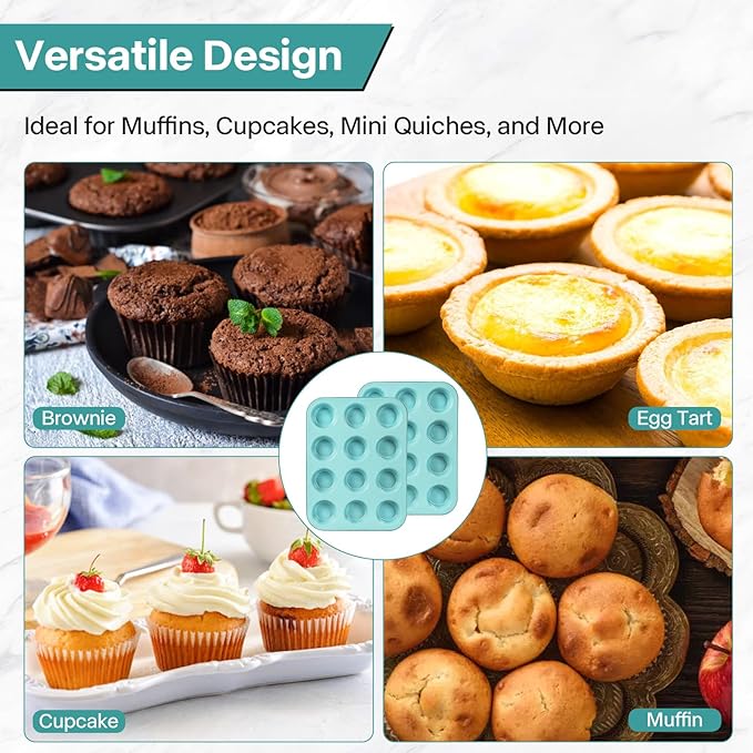 Spmarkt 2-Pack Blue 12-Cup Non-Stick Muffin Pan | Healthy Baking | Easy Cleaning Muffin Tin | Durable & Versatile Muffin Cup | Perfect for Mini Cupcakes (Blue)