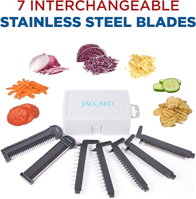 Jaccard Stainless Steel SafeHands Mandolin Slicer, Food Chopper, Compact Vegetable Chopper with Seven Interchangeable Blade Cartridges, Easy to Use and Store, Dishwasher-Safe