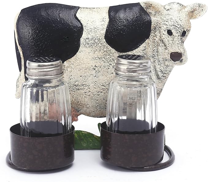 Cow Salt And Pepper Shakers Set - Two Glass Shakers With Lids, Cow Holder Caddy For Spices And Seasonings, For Kitchen, Dining Or Table Decor (cow)