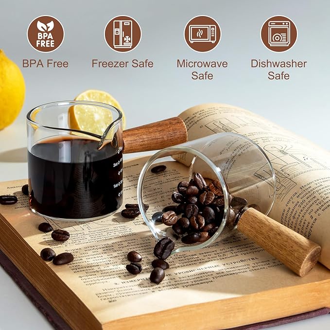 Espresso Cups Set of 2, 3OZ Espresso Shot Cups, V-Shaped Mouth Espresso Shot Glass, with Handle and Scale, Coffee Bar Accessories, Perfect for Making Coffee, Drinks, Etc.