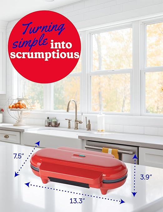 Betty Crocker Mini Multi-Waffle Maker, 1200W Kitchen Appliance for Home and Kitchen, Makes 3 Waffles at Once, Non-Stick Coating, Automatic Temperature Control, Cool Touch Handle, BC-5886R, Red