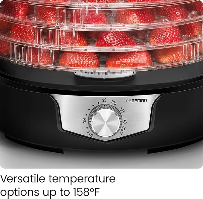 Chefman 5-Tray Food Dehydrator, 11.4-Inch Transparent Trays, Adjustable Temperature Control, Create Dried Snacks For The Family, Prepare Fruits, Jerky, Vegetables, Meats, & Herbs
