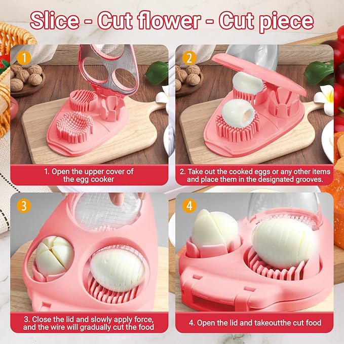 Multi-Use Heavy Duty Egg Slicer 3 Modes, Stainless Steel Egg Cutter for Hard Boiled Eggs, Fruit Slices, Mushroom Slicer, Kitchen Cutting Tool