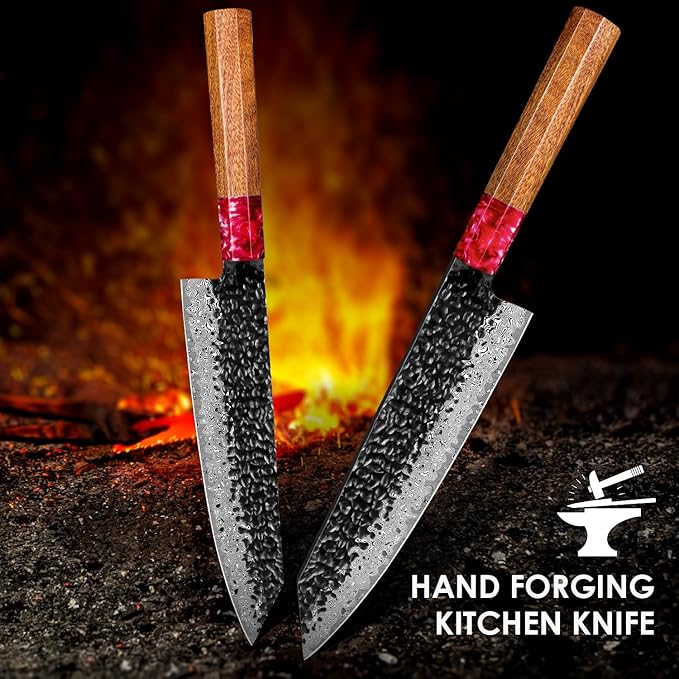 COOKLET'S Kitchen Knife, 8 Inch Damascus Sharp Kiritsuke Knife, Professional Japanese VG10 Steel Core Chef Knife, G10 Ergonomic Color Wooden Handle with Luxury Gift Box for Home