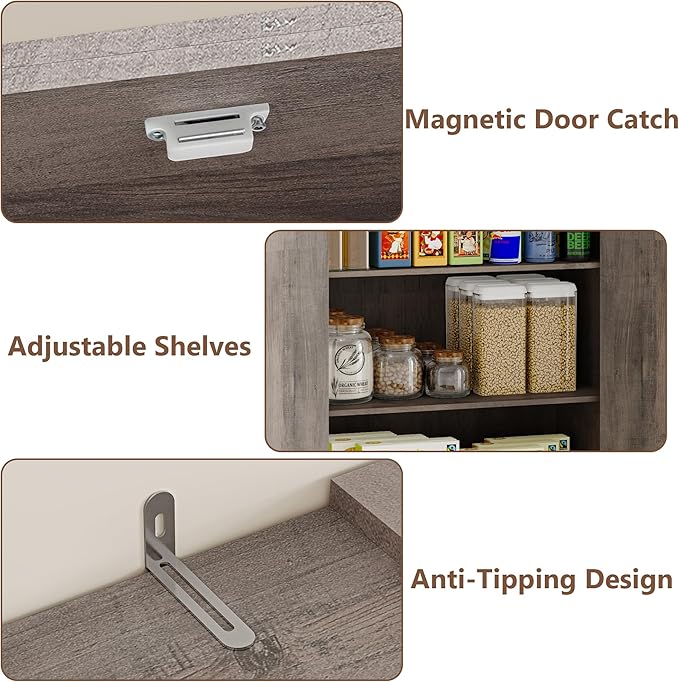 Pantry Organizers and Storage Cabinet, 71” Barn Door White Kitchen Cabinet with Drawers and Adjustable Shelf, Tall Pantry for Kitchen, Dining Room, Living Room. Bathroom and Office