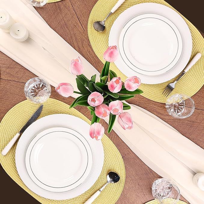 AHHFSMEI Placemats Set of 6 for Dining Table Washable Woven Non-Slip 18x12 inches Placemat Heat-Resistant Durable Table Mats for Dining Table Easy to Clean (Wheat Yellow)