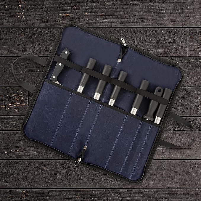 Knife Roll,Knife Bag with 7 Slots,Heavy Duty Waxed Canvas knife Case,Portable Chef Knife Roll Bag For Kitchen Cooking.Cutlery Knives Holders Protectors,Chef Knife Carrying Case For Travel & Camping
