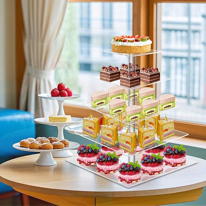 Weddingwish 5 Tier Acrylic Cupcake Stand, Clear Cupcake Tower Stand for 50 Cupcakes, Dessert Display Stand for Wedding Birthday
