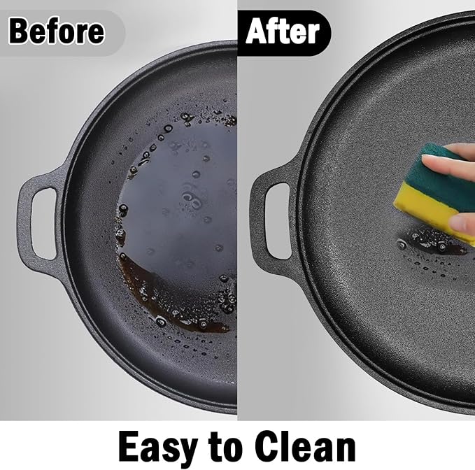 Gymdin 13.8 Inch Cast Iron Pizza Pan - Round Comal for Even Heating - Works on Oven, Grill & Campfire, Heavy-Duty Cast Iron Pizza Stone with Dual Handles