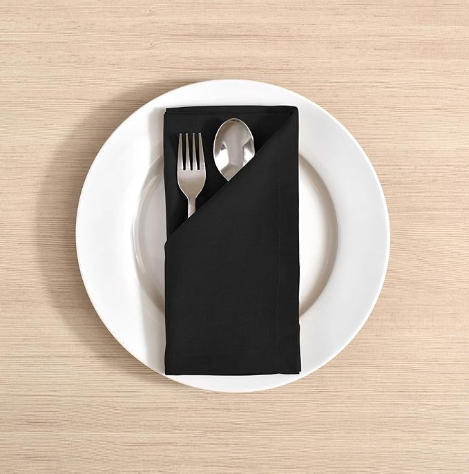 FINGERCRAFT Cloth Napkins, Cotton Linen Mitered Corner Soft Durable Washable Eco-Friendly Napkins Cloth 12 Pack, 18x18 inch Premium Quality for Home Hotel Parties Christmas Wedding Dinner Black