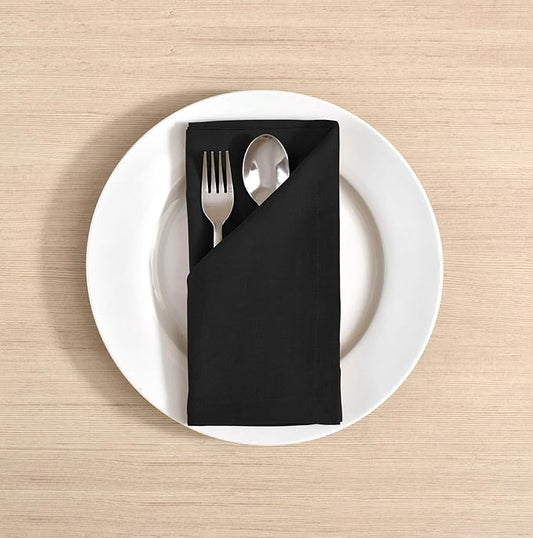 FINGERCRAFT Cloth Napkins, Cotton Linen Mitered Corner Soft Durable Washable Eco-Friendly Napkins Cloth 12 Pack, 18x18 inch Premium Quality for Home Hotel Parties Christmas Wedding Dinner Black