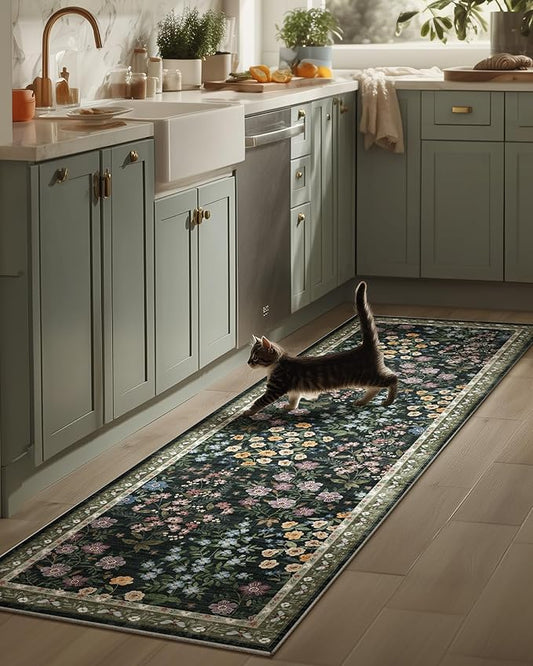 Machine Washable Rug Runners for Hallways: 2'6"x8' Kitchen Rugs Stain Resistant Non Slip Low Pile Soft Carpet Runner Rug for Bedroom Entryway Indoor Beside Laundry Room Farmhouse