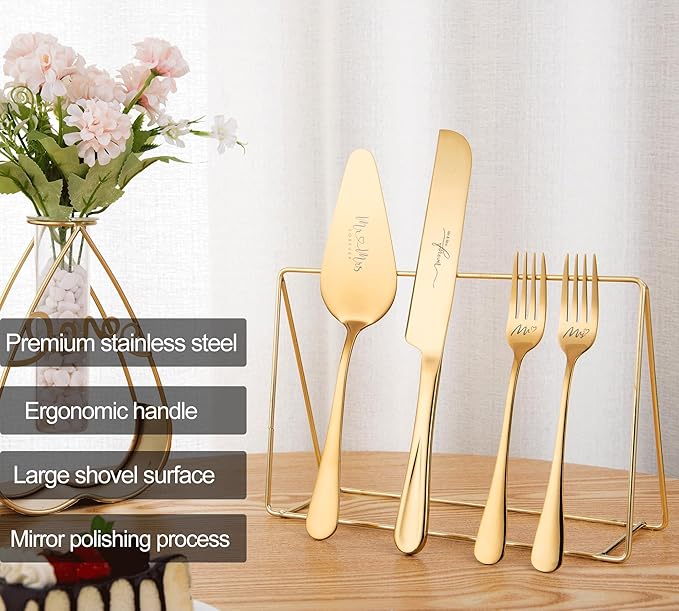 Wedding Cake Knife and Server Set, Cake Cutting Set for Wedding Gifts (Gold)