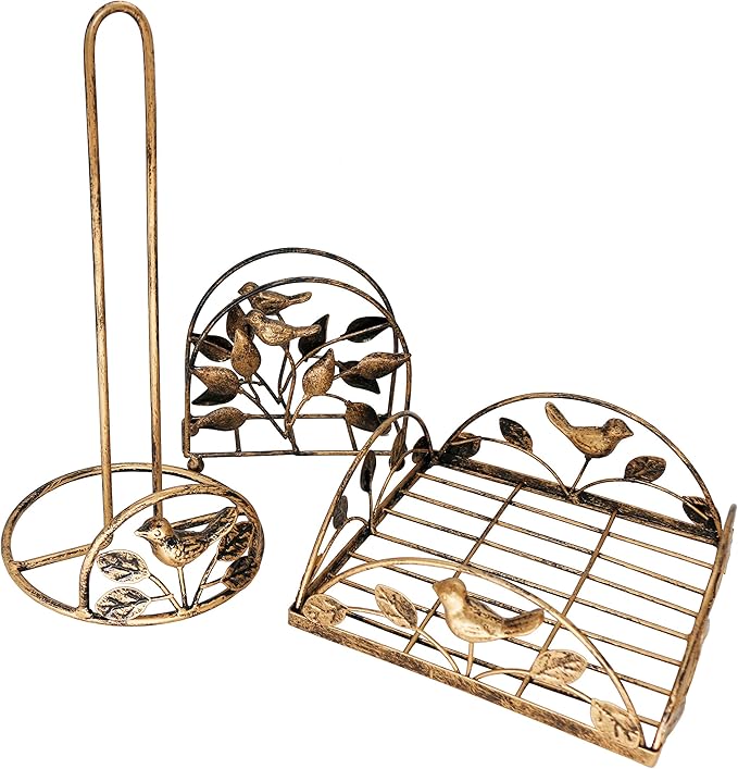 Cast Iron Bird & Tree Classic Napkin Holder/Tabletop Freestanding Tissue Dispenser, Bronze