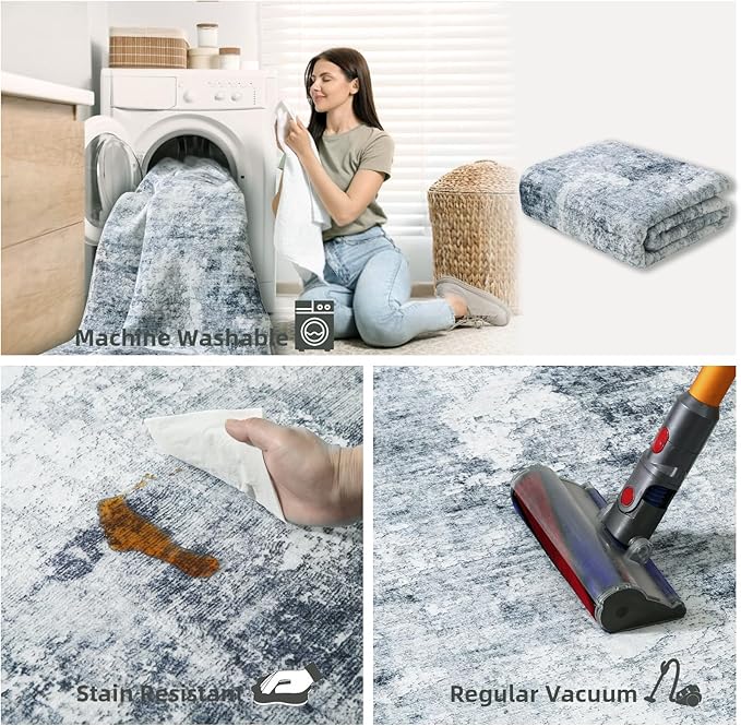 Machine Washable Hallways Runner Rug: 2'x 10' Runner Rug Stain Resistant Abstract Non Slip Floor Rug with Rubber Backing Non Shedding Soft Carpet Runners for Kitchen Indoor Entryway Bedroom Farmhouse