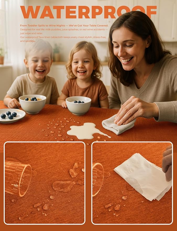 Waterproof Reusable Small Table Cloths for Dining Table, Outdoor Washable Cloth Tablecloths for Rectangle Tables for Holiday, Wedding, Dining,Picnic(Oblong, 52 X 70 Inch (4-6 Seats), Rust)