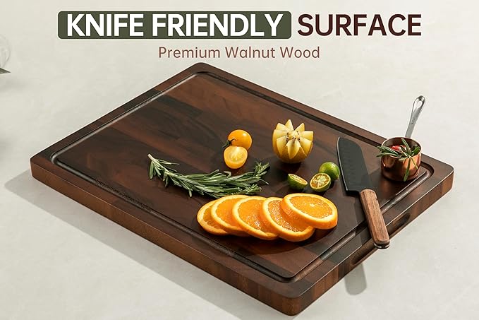 THETCHRY Walnut Cutting Boards For Kitchen, End Grain Wooden Cutting Board with Handle, Dark Walnut Chopping Board Double Sided Charcuterie Boards For Meat, Vegetables, Fruits, Cheese, 17”X13” X1”