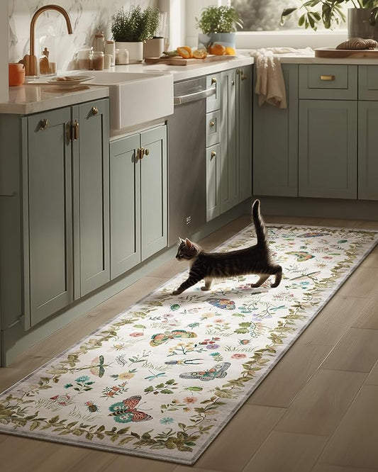 Machine Washable Kitchen Runner Rugs: 2'6"x8' Hallway Runner Stain Resistant Non Slip Low Pile Soft Carpet Runners for Hallways Indoor Entryway Kitchen Laundry Room Bedroom Bathroom Farmhouse