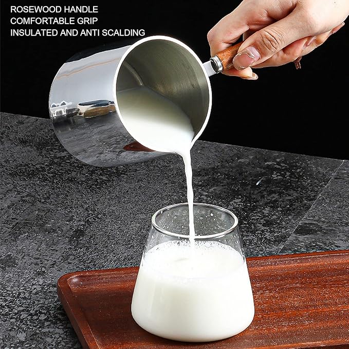 Fdit Mini Melting Pot, 450ml Wood Handle 304 Stainless Steel Measuring Spoon Hot Oil Pan Oil Pan With Wooden Handle Warmer Turkish Coffee Pot